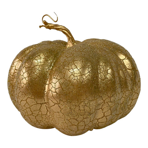 Crackled Fall Harvest Pumpkin Decoration - 7" - Gold Finish