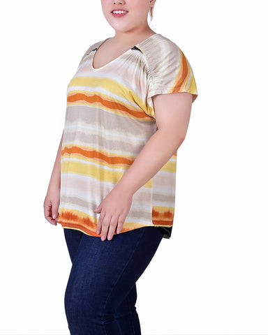 Plus Size Short Sleeve Striped v Neck Top
