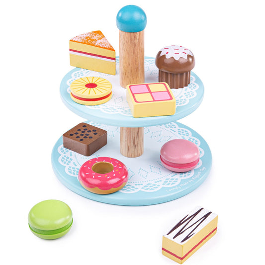 Cake stand with 9 Cakes by Bigjigs Toys US