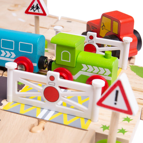 Road & Rail Train Set by Bigjigs Toys US