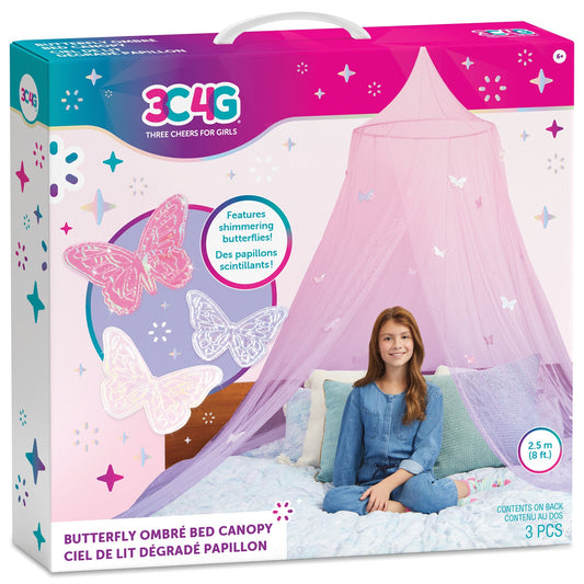 3C4G: Butterfly Ombre Bed Canopy in Pink & Purple