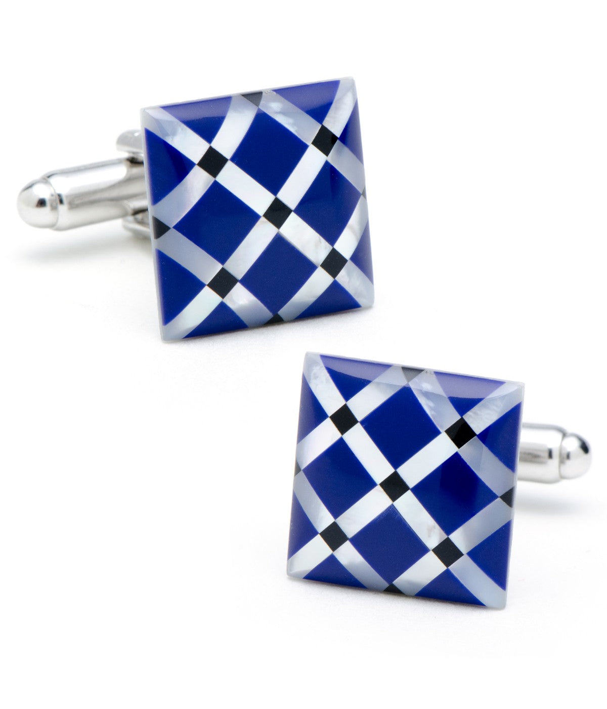  Cufflinks Mother of Pearl Diamond Cufflinks - Blue - Bonton