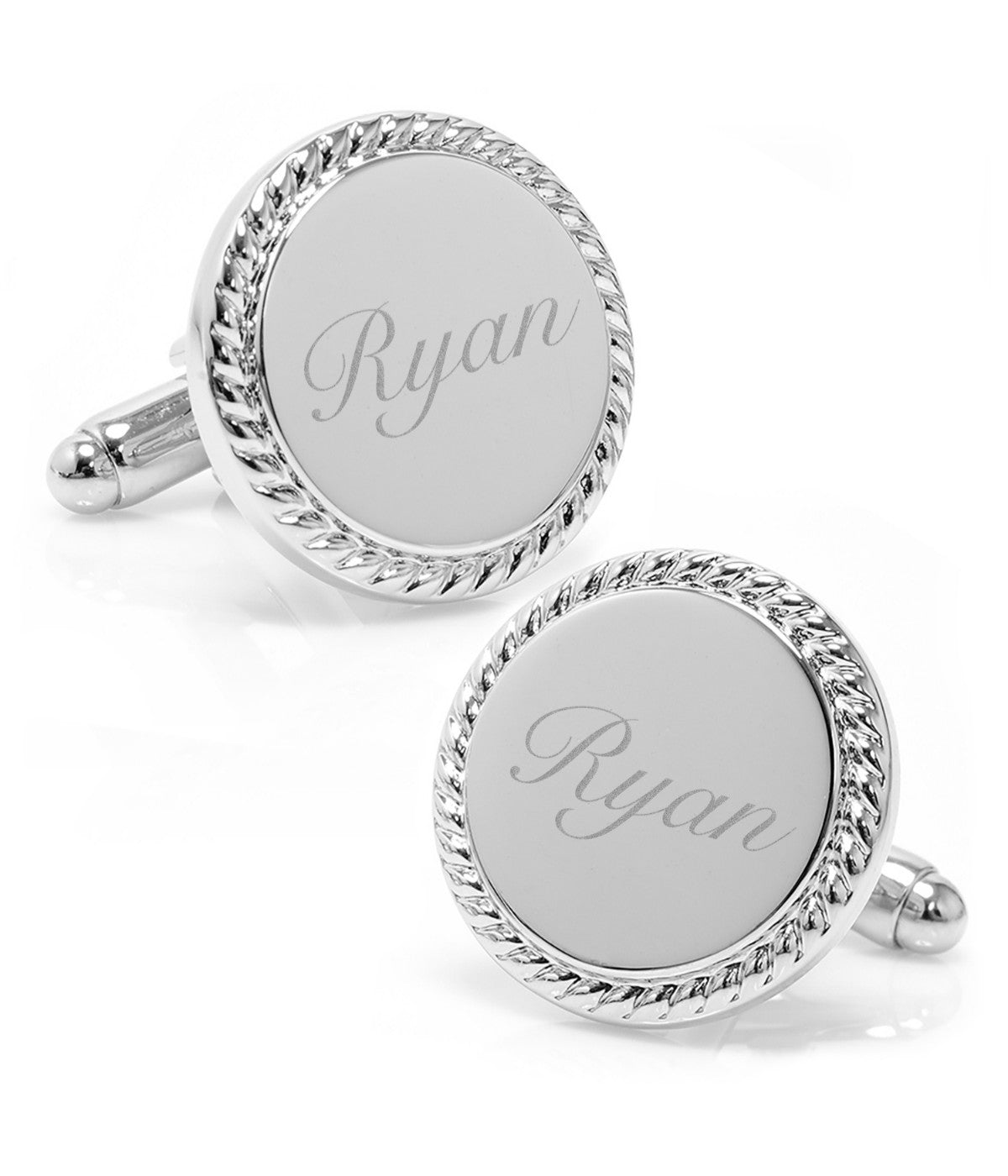  Cufflinks Stainless Steel Rope Border Round Engravable Cufflinks - Silver - Bonton