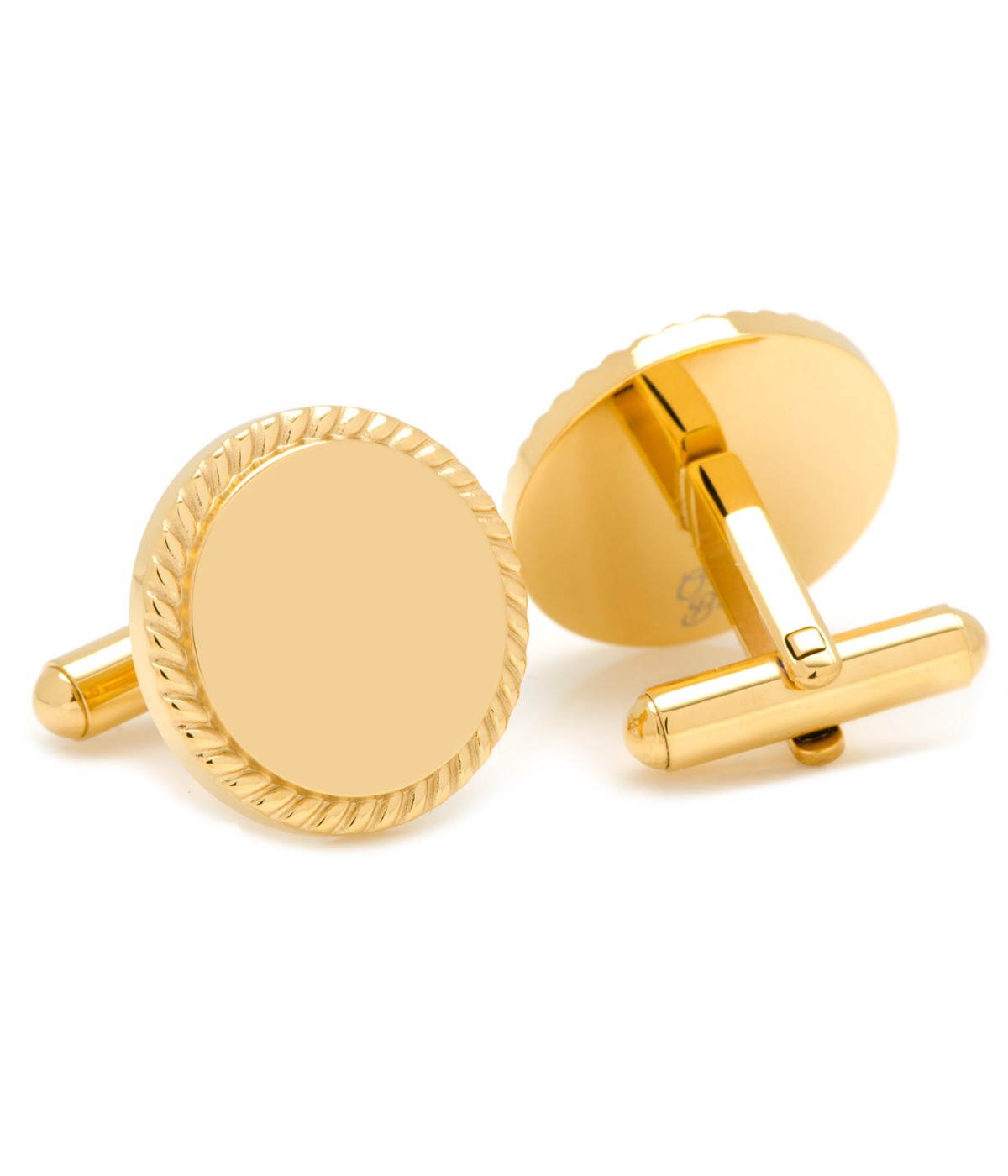  Cufflinks 14K Gold Plated Rope Border Round Engravable Cufflinks - Gold - Bonton