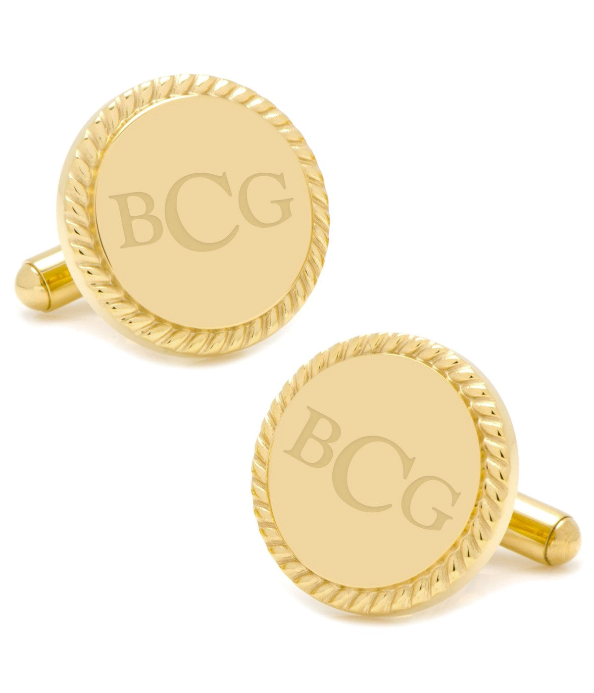  Cufflinks 14K Gold Plated Rope Border Round Engravable Cufflinks - Gold - Bonton