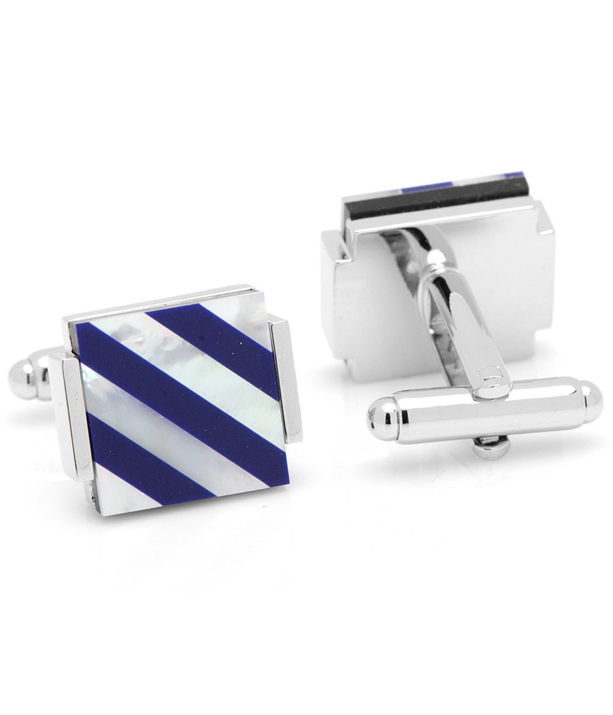  Cufflinks Floating Mother of Pearl Striped Cufflinks - Blue - Bonton