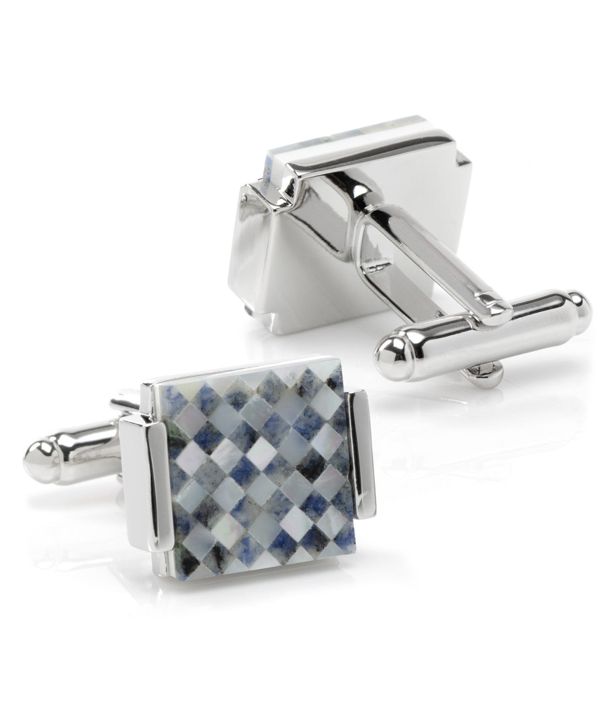  Cufflinks Floating Mother of Pearl Checkered Cufflinks - Blue - Bonton