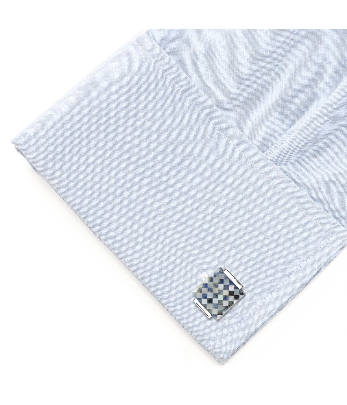  Cufflinks Floating Mother of Pearl Checkered Cufflinks - Blue - Bonton