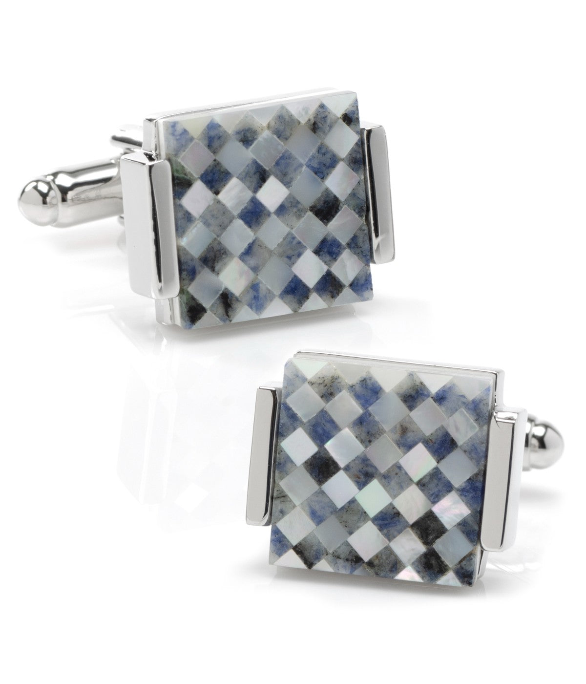  Cufflinks Floating Mother of Pearl Checkered Cufflinks - Blue - Bonton