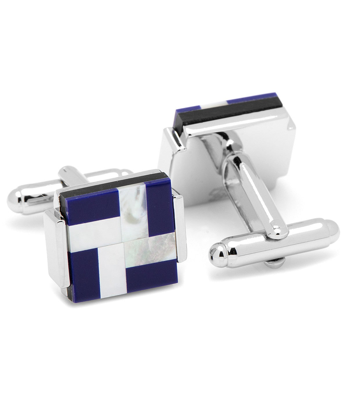  Cufflinks Mother of Pearl and Lapis Blue Windmill Square Cufflinks - Blue - Bonton