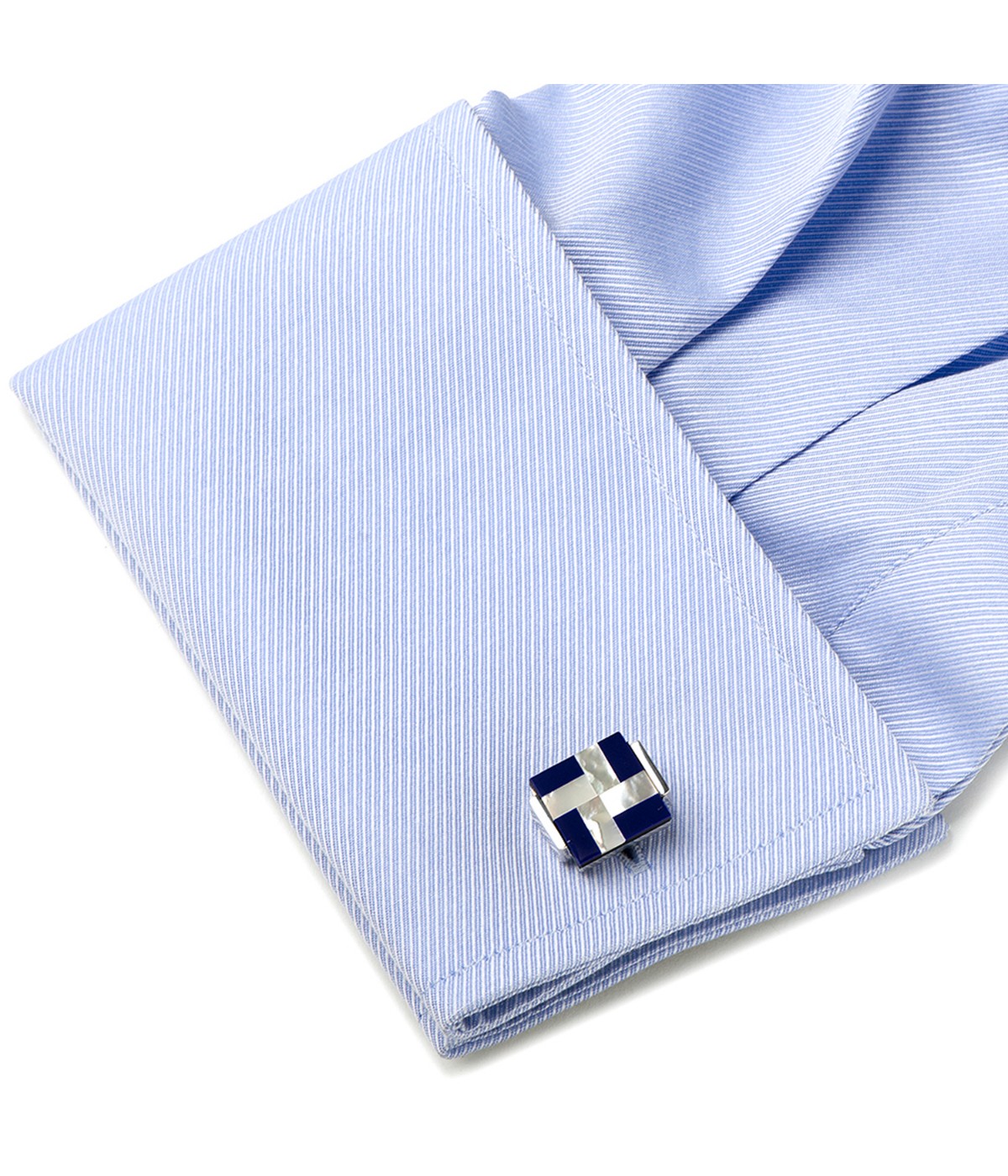  Cufflinks Mother of Pearl and Lapis Blue Windmill Square Cufflinks - Blue - Bonton