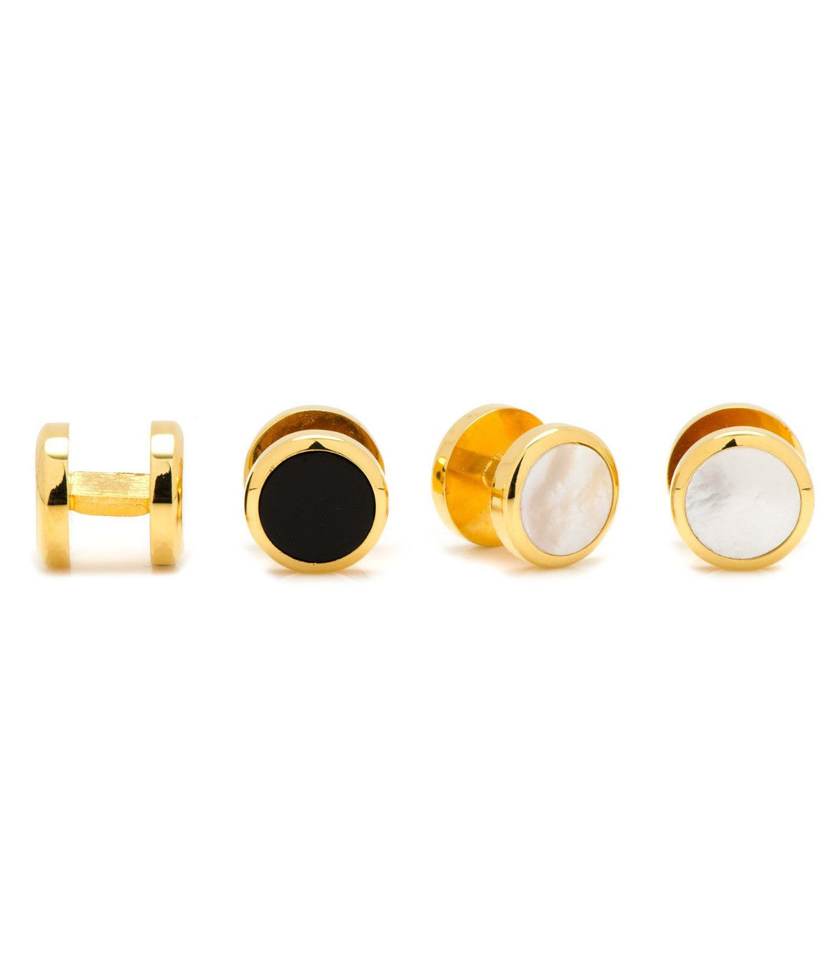  Cufflinks Double Sided Round Beveled Stud Set - Black & Gold - Bonton