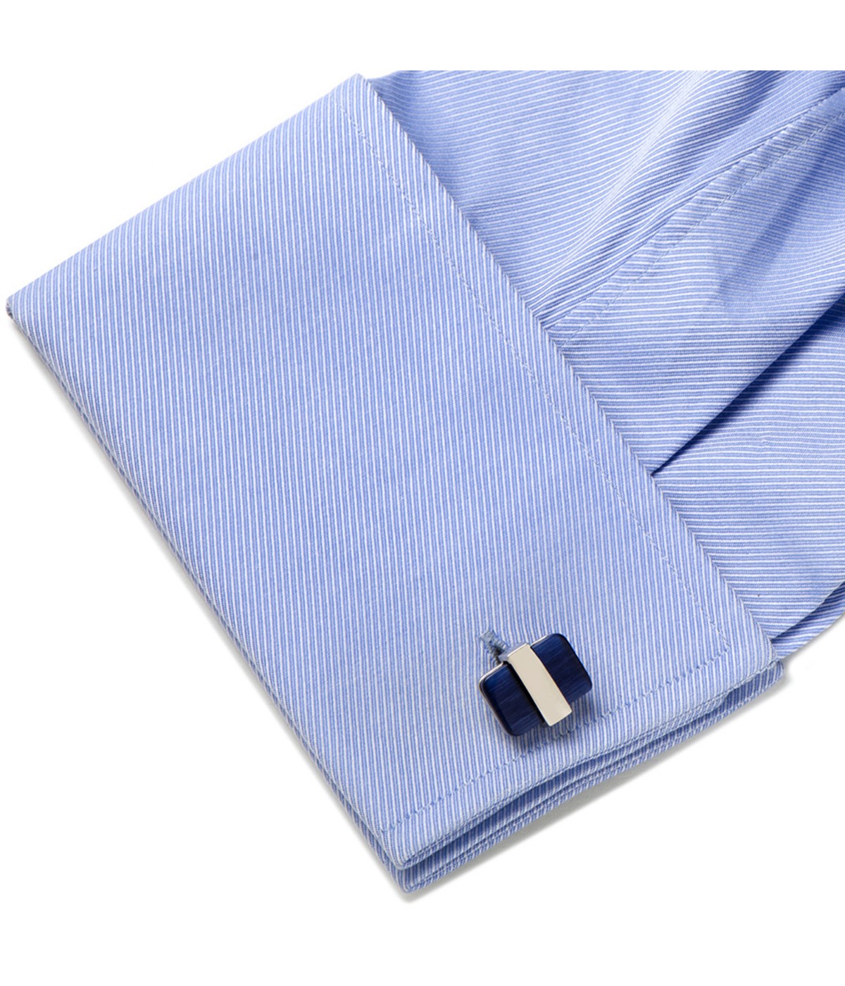  Cufflinks Silver Wrapped Navy Blue Catseye Cufflinks - Blue - Bonton