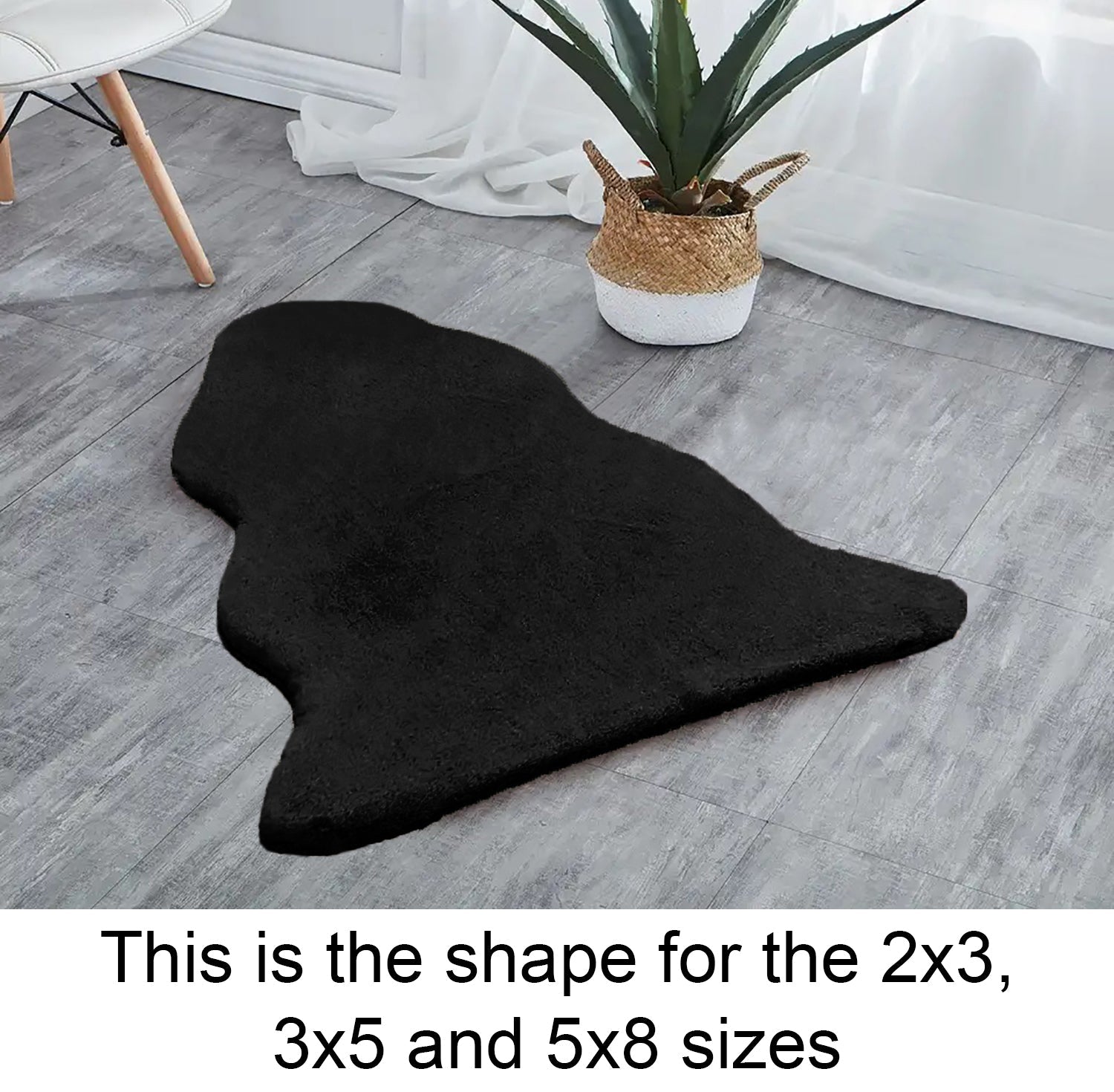  Black Faux Rabbit Fur Fuzzy Soft Fluffy Plush Cozy Shaggy Area Rug by Homemartgoods - 2' x 3' Feet - Bonton