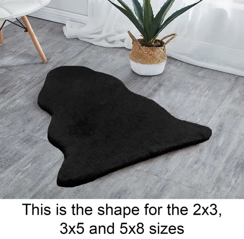 Black Faux Rabbit Fur Fuzzy Soft Fluffy Plush Cozy Shaggy Area Rug by Homemartgoods