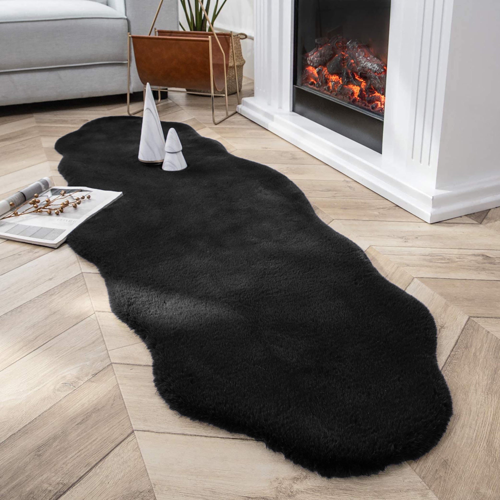  Black Faux Rabbit Fur Fuzzy Soft Fluffy Plush Cozy Shaggy Area Rug by Homemartgoods - 2' x 3' Feet - Bonton