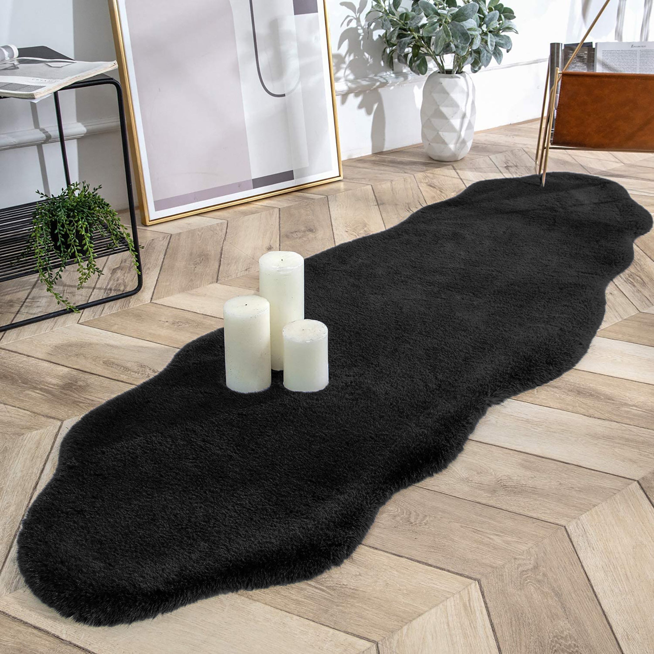  Black Faux Rabbit Fur Fuzzy Soft Fluffy Plush Cozy Shaggy Area Rug by Homemartgoods - 2' x 3' Feet - Bonton