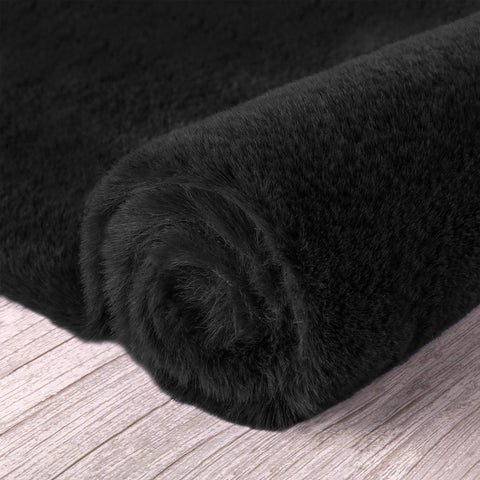 Black Faux Rabbit Fur Fuzzy Soft Fluffy Plush Cozy Shaggy Area Rug by Homemartgoods