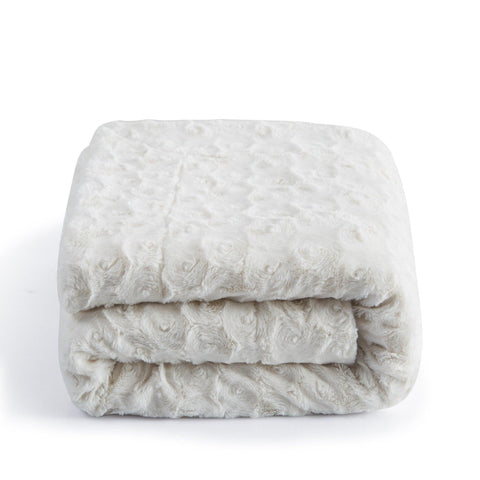DaDa Bedding Luxury White Roses Fluffy Soft Sherpa Backside Faux Fur Throw Blanket (K11) - DaDa Bedding Collection