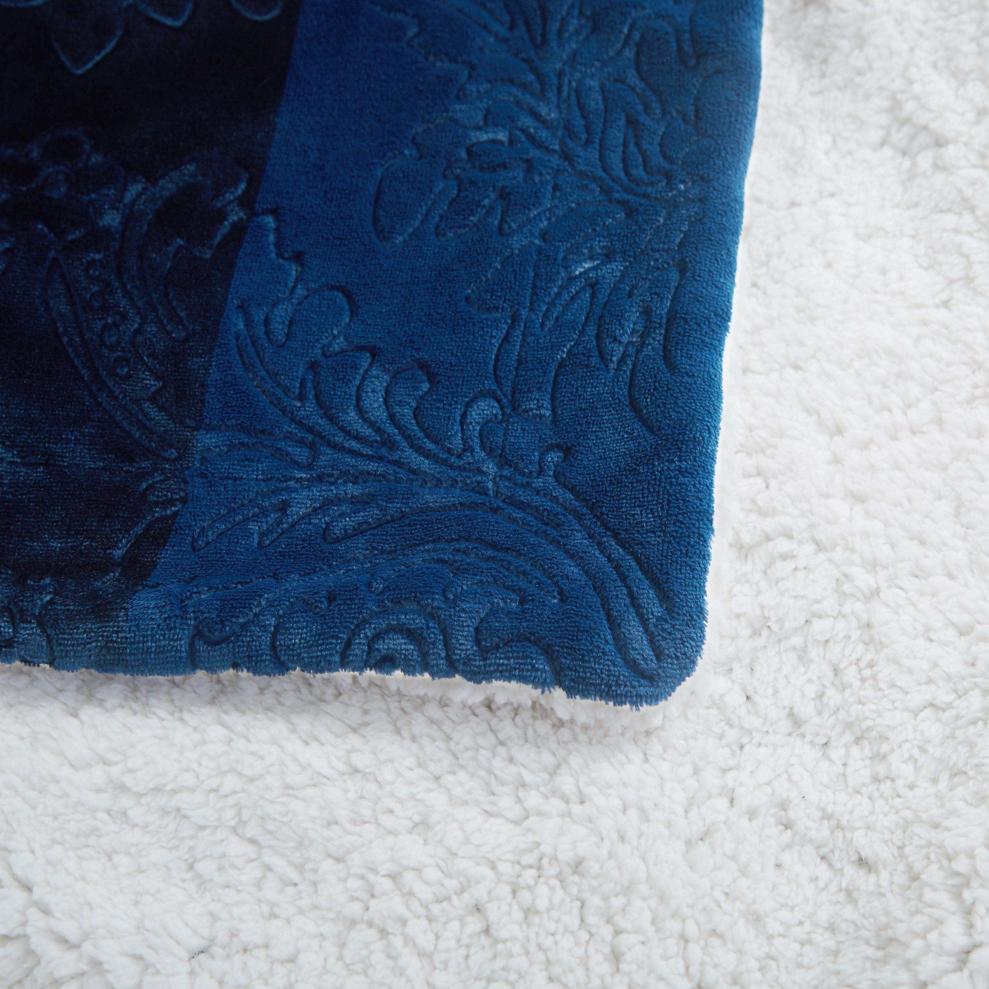  DaDa Bedding Collection Tache Solid Embossed Cozy Night Blue Sherpa Throw Blanket by DaDa Bedding Collection - 50x60 - Bonton