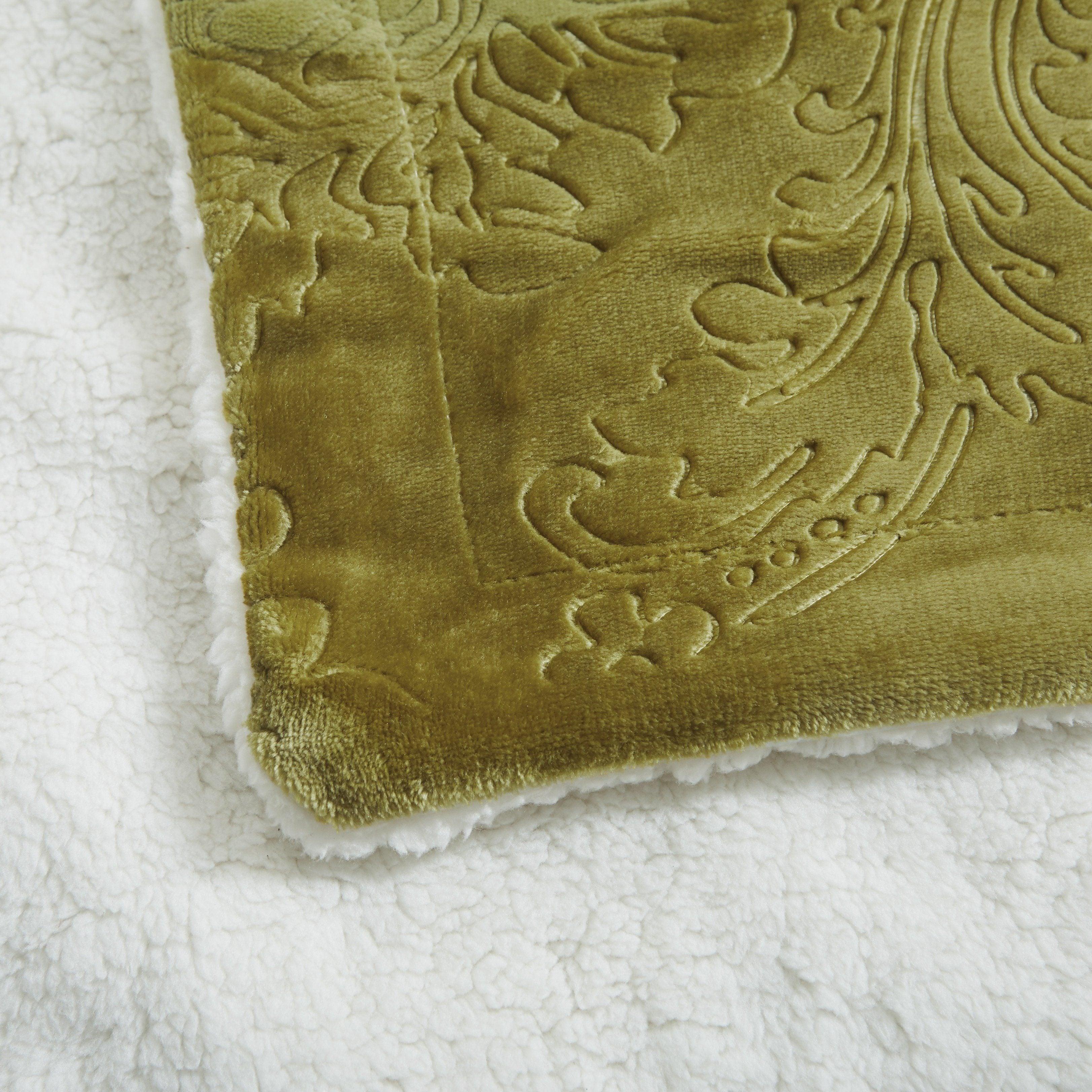  DaDa Bedding Collection Tache Solid Embossed Green Olive Sherpa Throw Blanket by DaDa Bedding Collection - 50x60 - Bonton