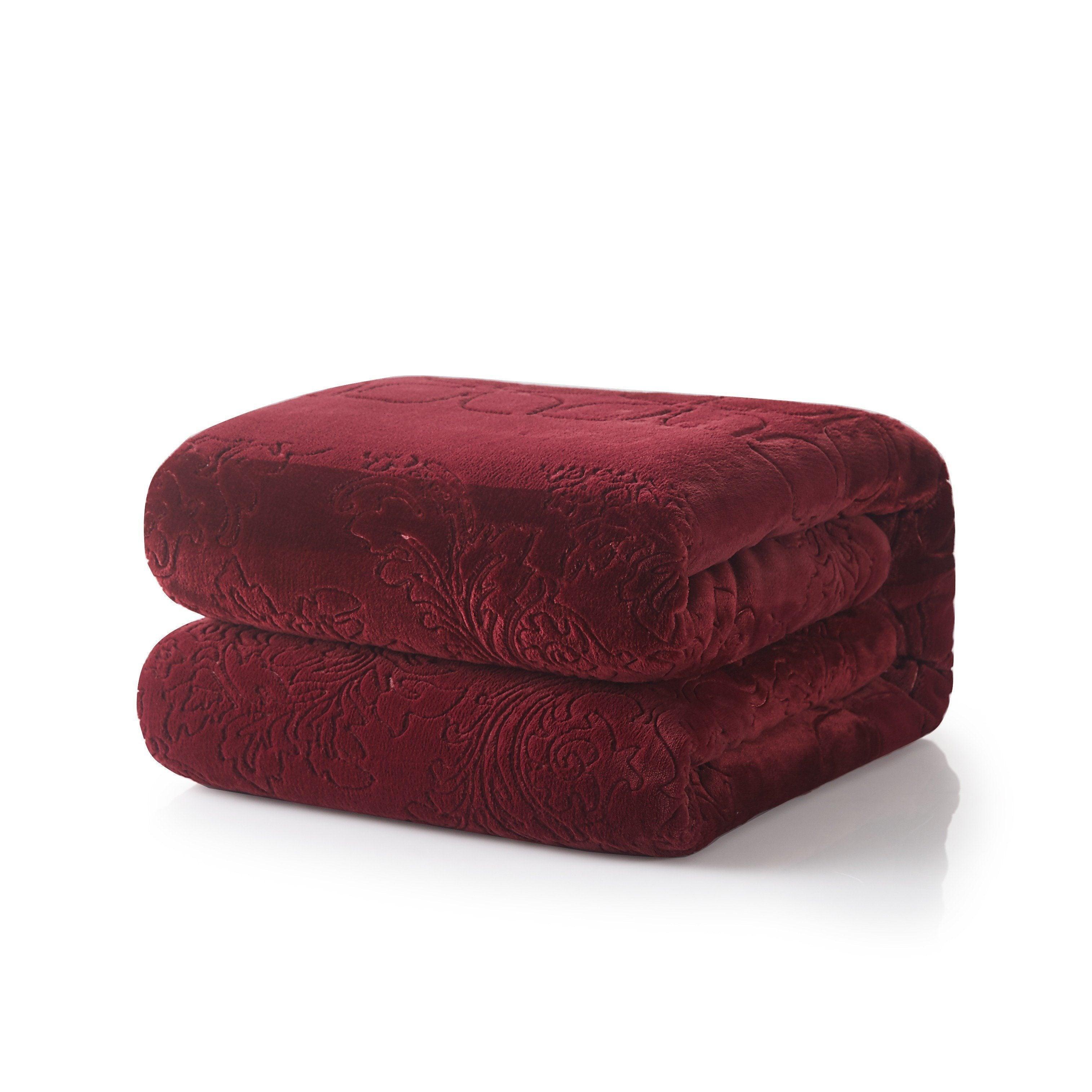 DaDa Bedding Collection Tache Solid Embossed Merlot Red Sherpa Throw Blanket by DaDa Bedding Collection - 50x60 - Bonton