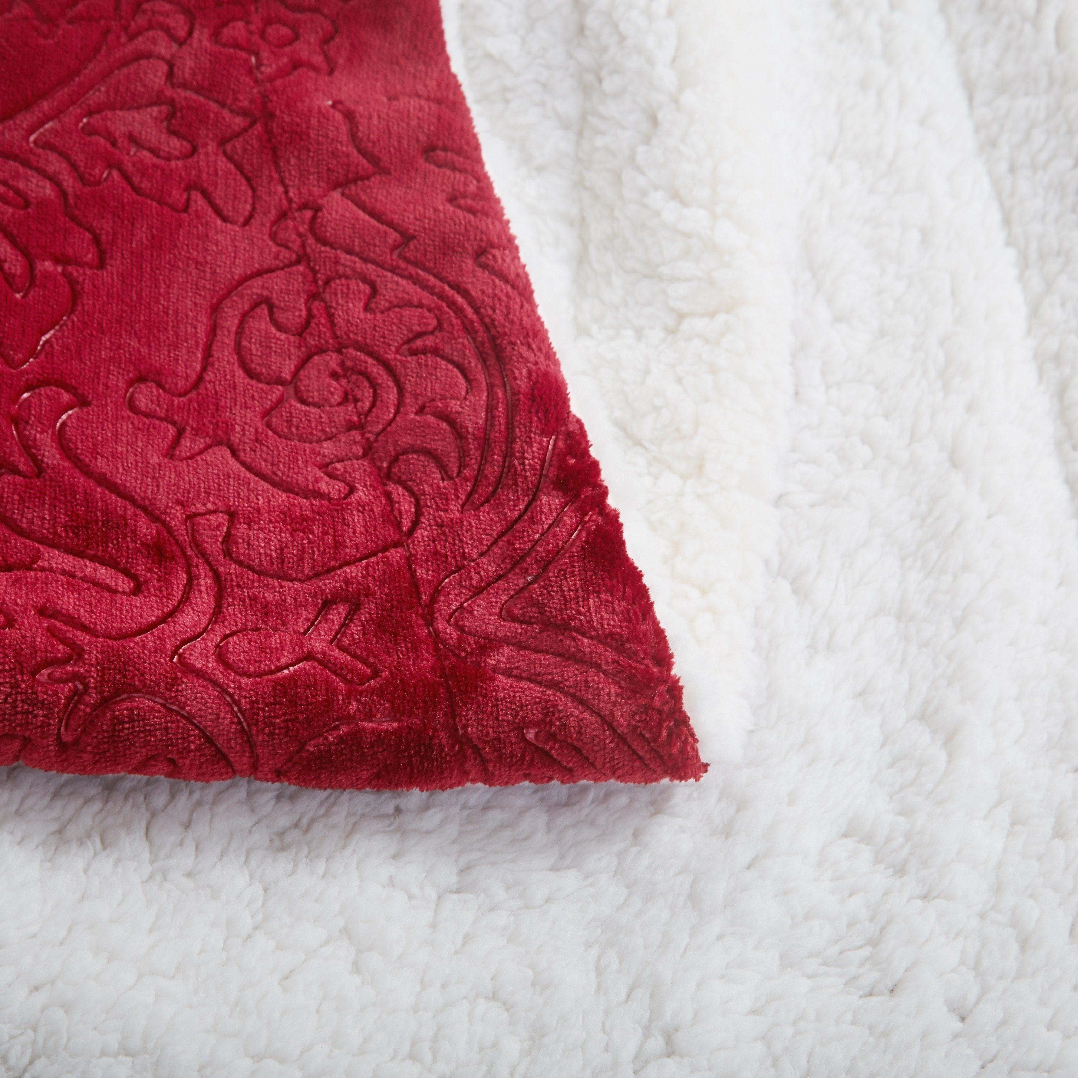  DaDa Bedding Collection Tache Solid Embossed Merlot Red Sherpa Throw Blanket by DaDa Bedding Collection - 50x60 - Bonton