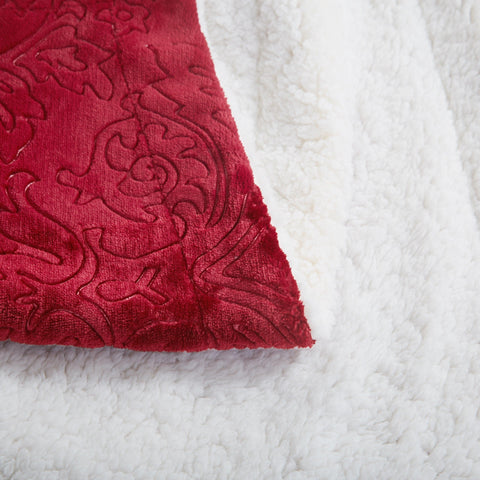 Tache Solid Embossed Merlot Red Sherpa Throw Blanket - DaDa Bedding Collection