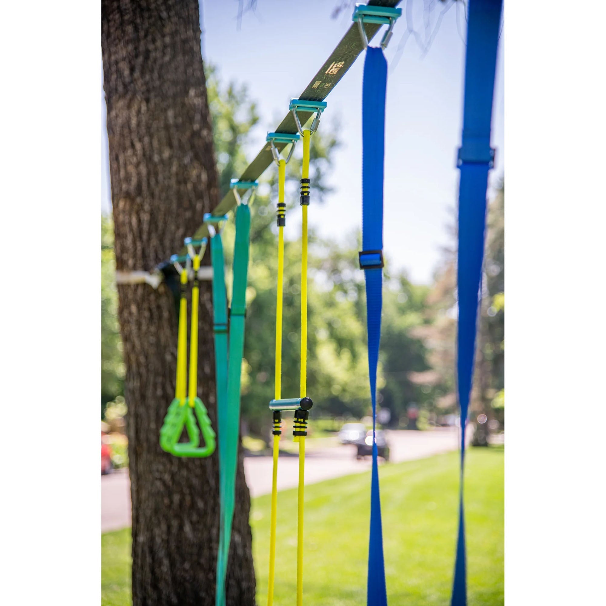  Hape Trelines: Swingset Gymnastics Kit 36 ft - Gym Rings, Trapeze Bar, 2 Adjustable Swings, Pop-Up Outdoor Activity Set, Setup Between Trees, Kids Ages 3+ - Multi - Bonton