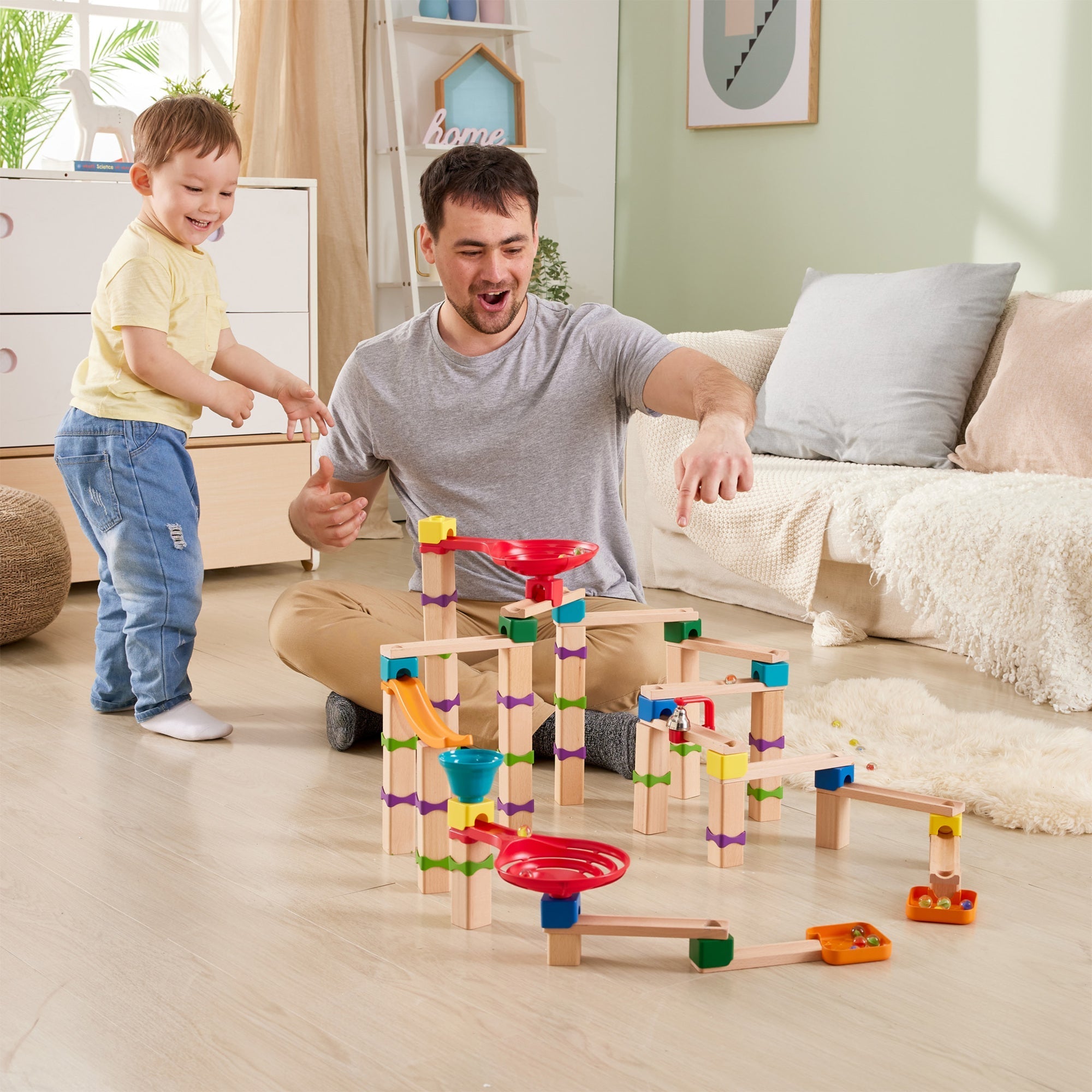  Hape Hape Marble Run Tricks n' Twists DIY Wood Building Racetrack - Multi - Bonton