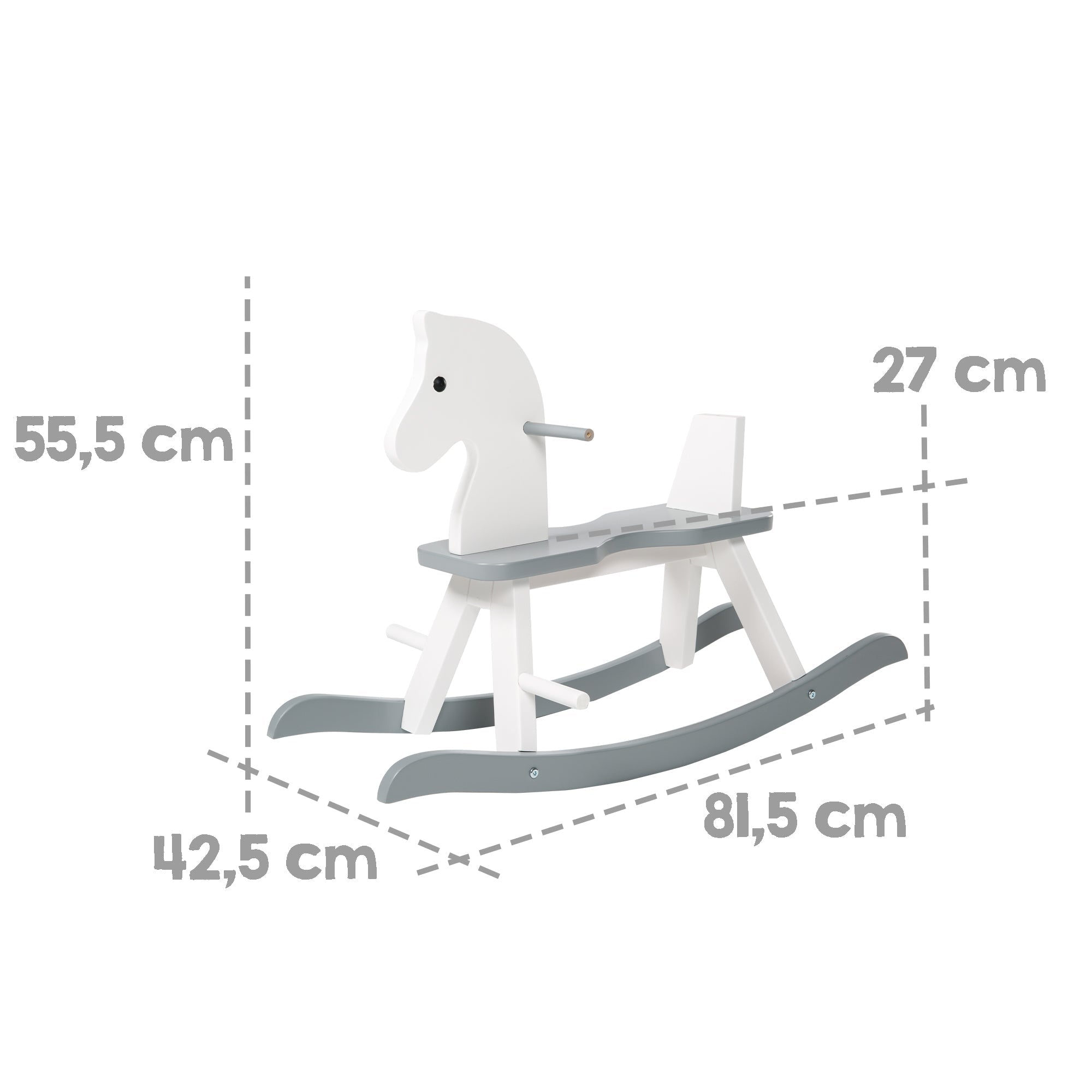  Roba-Kids Wooden Ride-on Rocking Horse in White/Gray, 55 Lb Capacity - Multi - Bonton