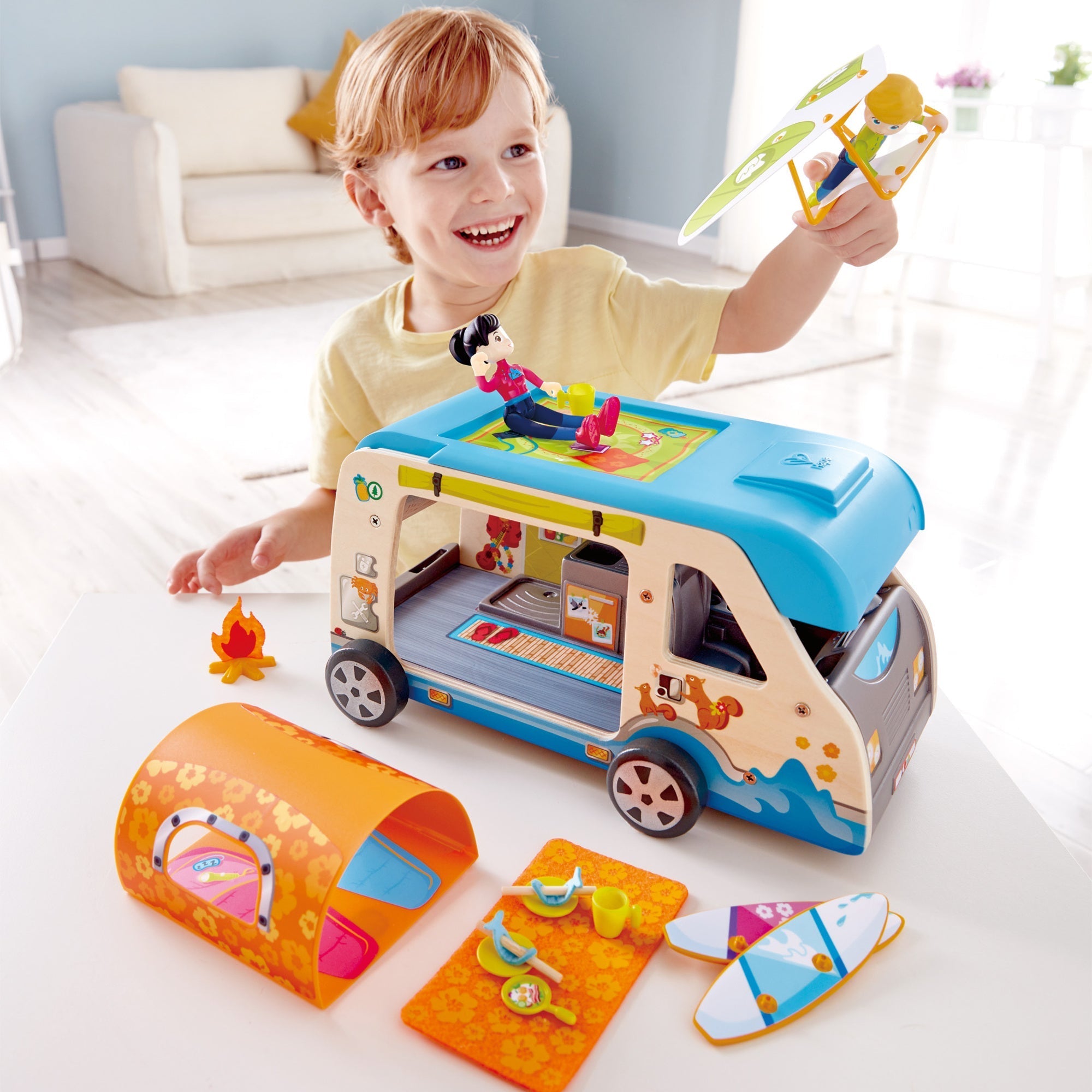  Hape Adventure Camper Van Playset W/ Action Figures & Accessories - Multi - Bonton