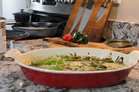 French Enameled Cast Iron 11-Inch Oval Casserole, Red-CI_3602R