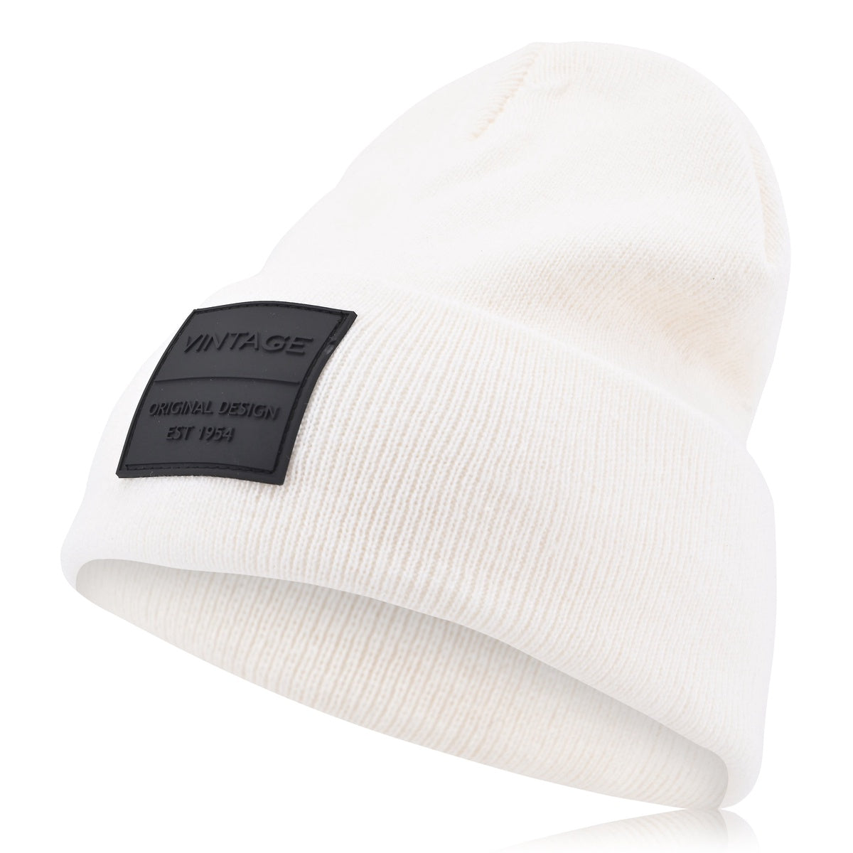  Vintage Havana Vintage Havana Off White Beanie for Women & Men | Thick Cuffed Knitted Winter Hat Beanies Unisex Skull Caps| Vintage Logo Patch - Default Title - Bonton