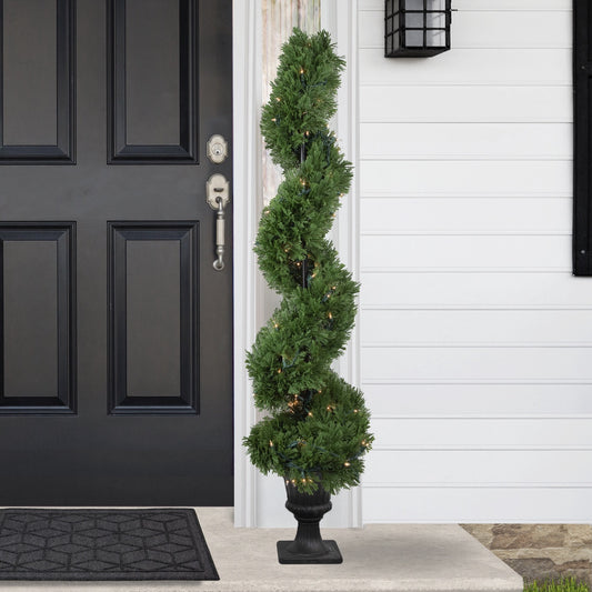 Real Touch™ Artificial Pre-Lit Cedar Spiral Topiary Tree  Clear Lights - 4.5"