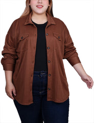 Plus Size Long Sleeve Textured Knit Shirtjacket