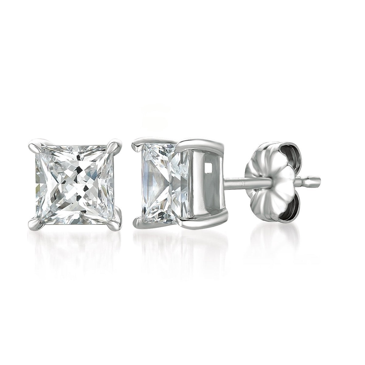  CRISLU Solitaire Princess Stud Earrings Finished in Pure Platinum - 3.0 Cttw - Pure Platinum - Bonton