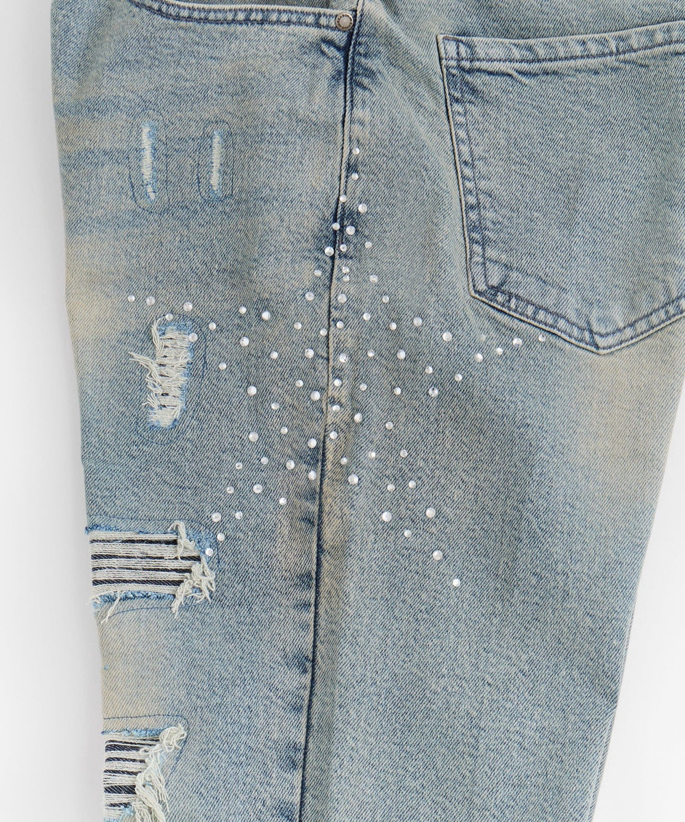  Reason Clothing Skinny Fit Rhinestone Denim Jeans - Dark Blue - DARK BLUE - Bonton