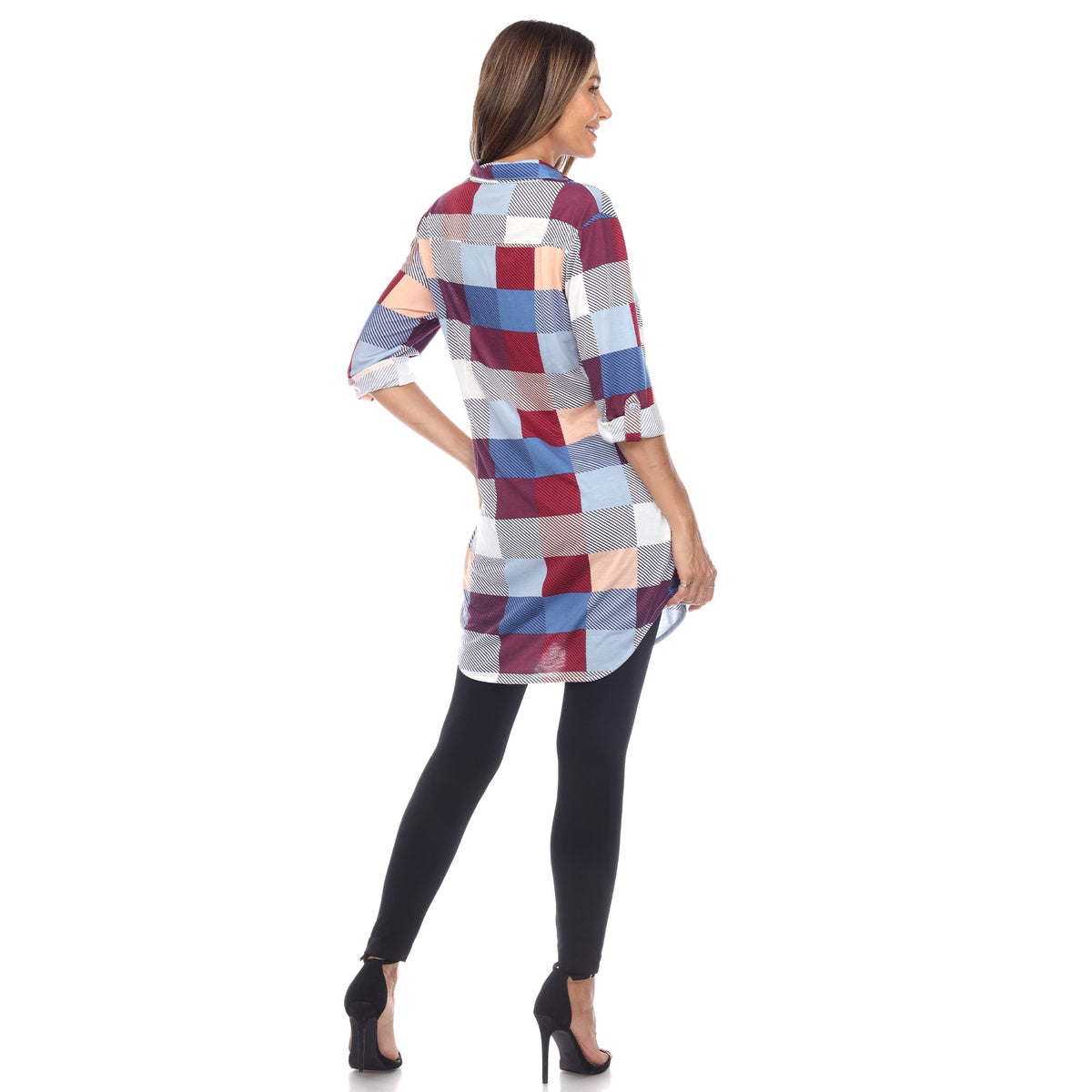  White Mark Women's Plaid Button Down Tunic Top - S - Bonton