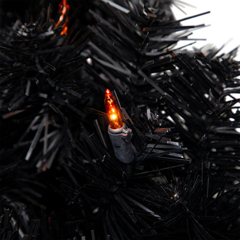 Pre-Lit Noble Spruce Artificial Halloween Wreath - 24" - Black - Orange Lights