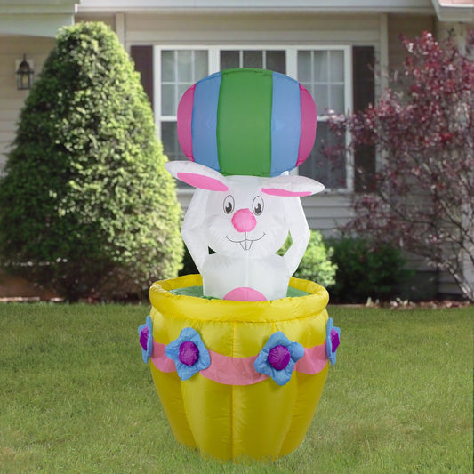 Lighted and Animated Inflatable Easter Bunny Basket Outdoor Decoration - 5.5' -