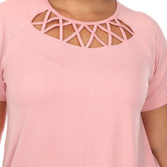 Plus Size Crisscross Cutout Short Sleeve Top