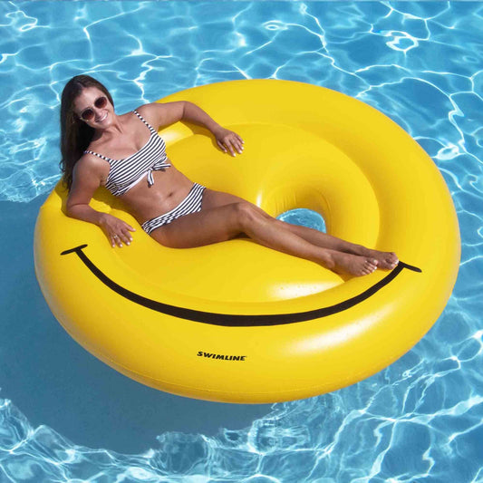 72" Yellow Inflatable Smiley Face 2-Person Circular Raft