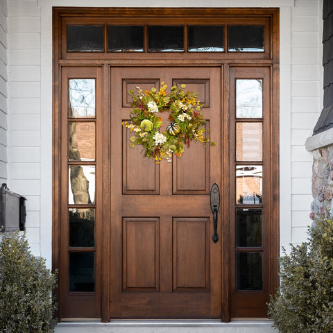 Pumpkins and Berries Artificial Fall Harvest Twig Wreath  24-Inch  Unlit
