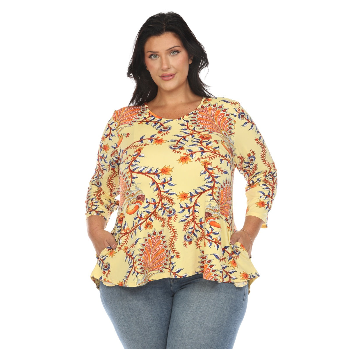  White Mark Plus Size Vibrant Boho Swing Top - 1X - Bonton