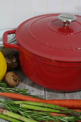 Chasseur French Enameled Cast Iron Round Dutch Oven, 5.25-Quart, Red