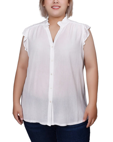 Plus Size Short Flutter Sleeve Crepon Blouse