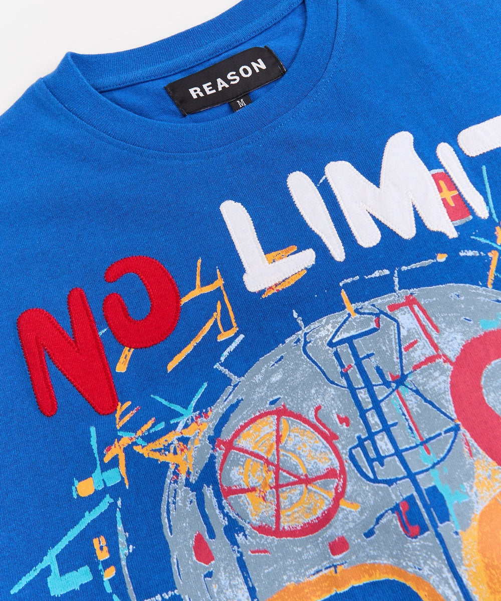  Reason Clothing No Limits Skull Applique Short Sleeve Tee - Blue - BLUE - Bonton
