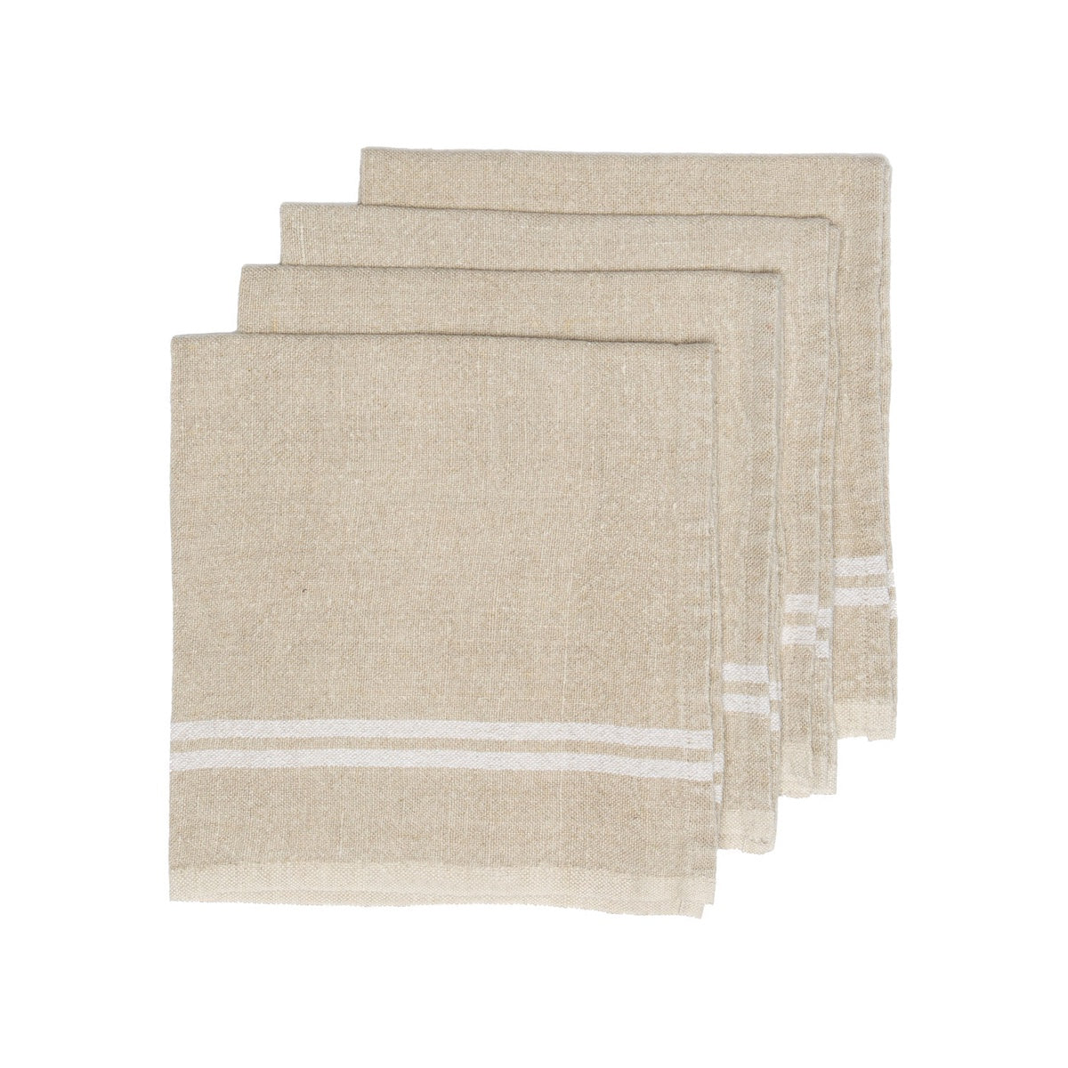  Caravan Vintage Linen Napkins, Set of 4 - Ivory & Grey - Bonton