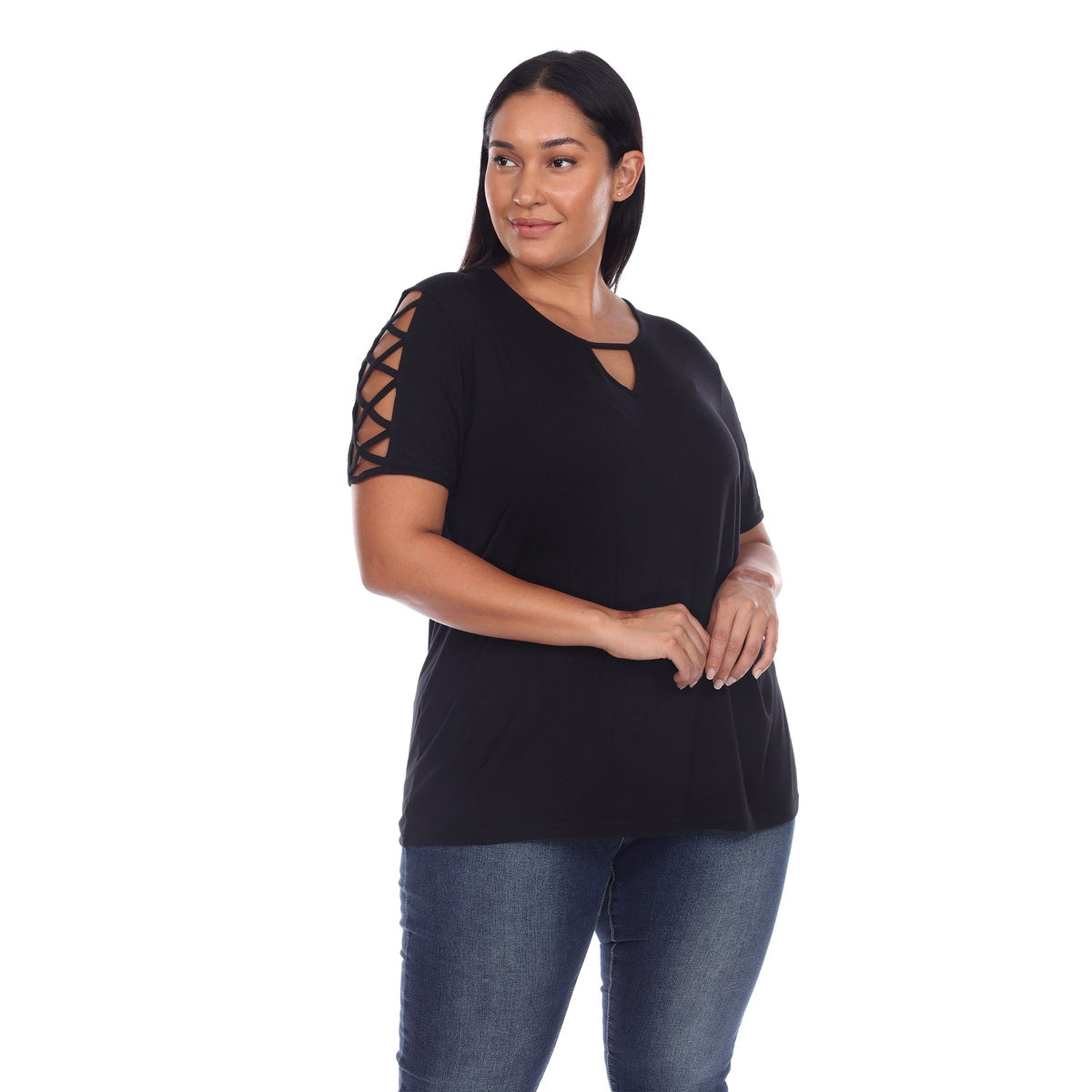  White Mark Plus Size Keyhole Neck Cutout Short Sleeve Top - 1X - Bonton